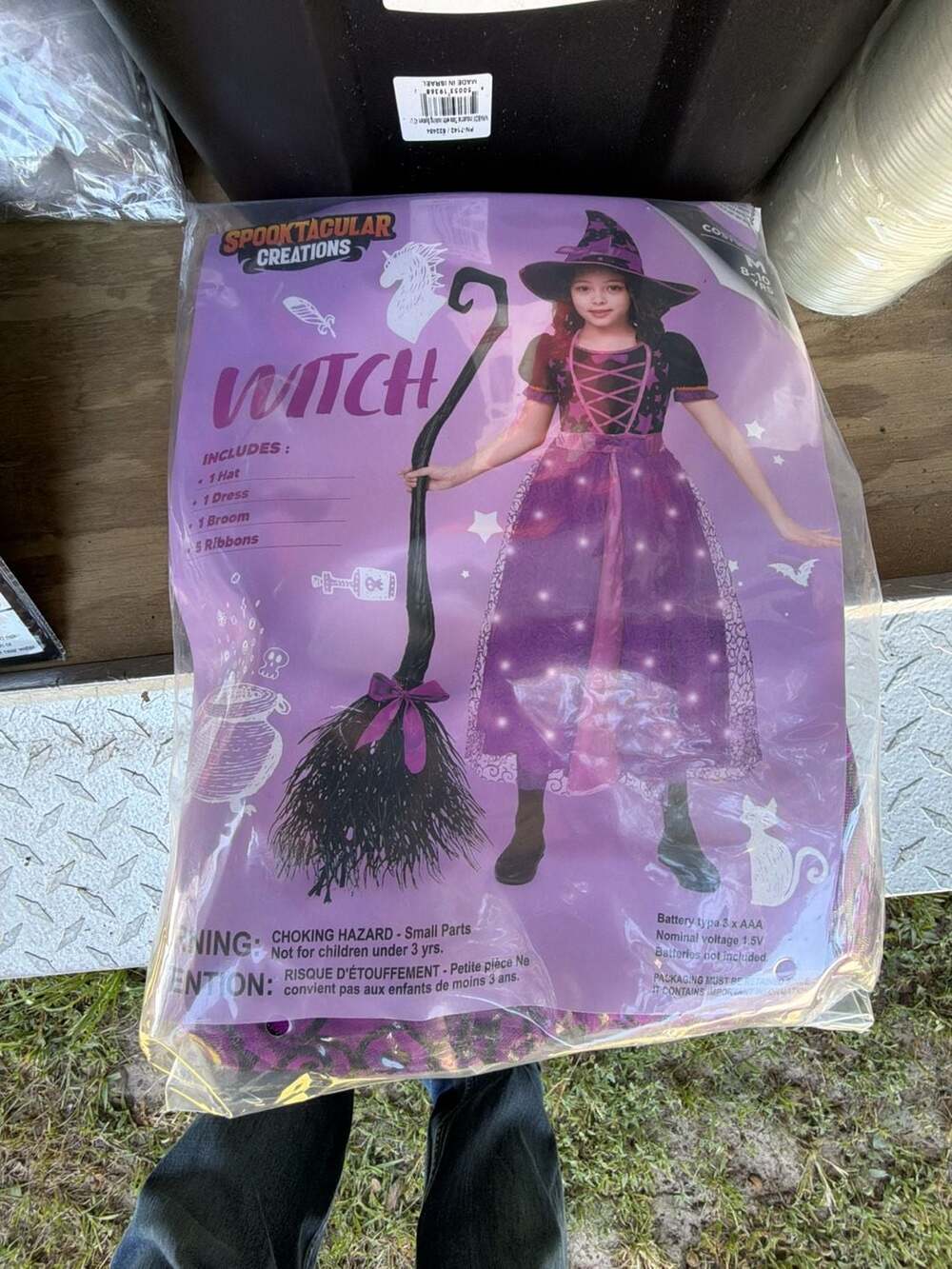 Spooktacular Creations Light Up Witch Costume Size M 8-10 Yrs Purple